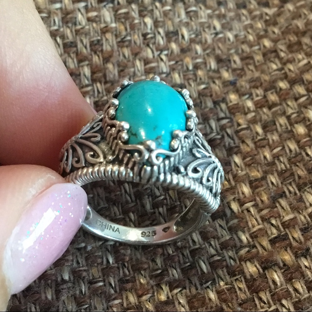 SILVER TURQUOISE RING SIZE 5 - Picture 7 of 9